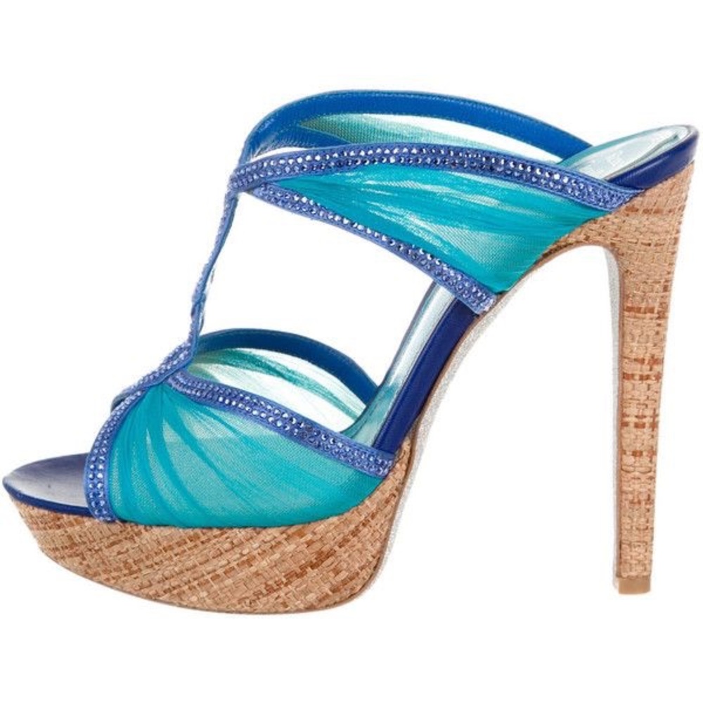 rene caovilla blue jeweled platform 37